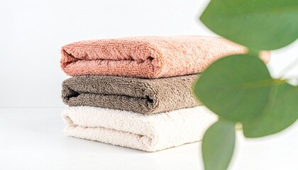 Set stack folded towels on white background isolation 