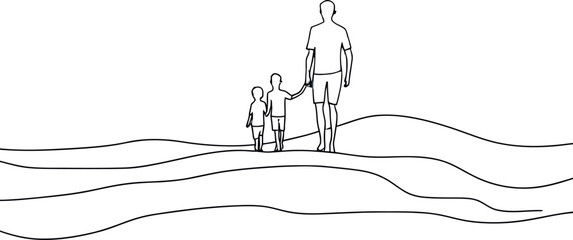 Obraz premium A father is shown holding his son in a continuous line drawing that forms a single image