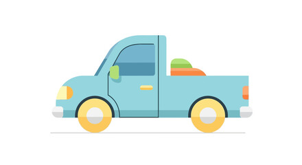 Retro-Style Pickup Truck Illustration with Pastel Color Palette, Isolated