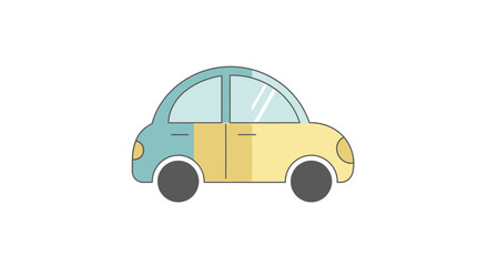 Stylized depiction of a two-tone cartoon car with pastel color scheme