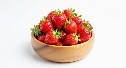 Freshly picked strawberries in a wooden bowl, a celebration of summer's bounty