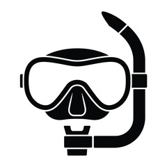 Black silhouette of a snorkel mask and tube for diving and swimming