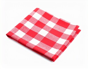 Red checkered napkin front view isolated on white background. Rustic chic style mocku 