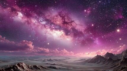 Pink Purple Galaxy Landscape, Cosmic Fantasy Scenery