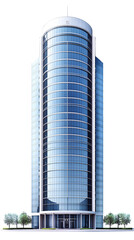 Curved glass skyscraper isolated on transparent background