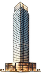 Modern glass skyscraper isolated on transparent background