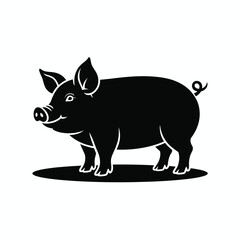 Stylized black silhouette of a pig standing on a white background