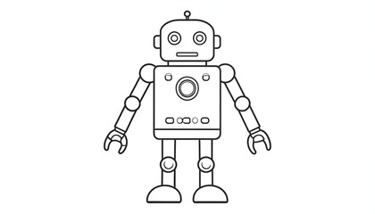 Retro Robot Line Art Illustration.