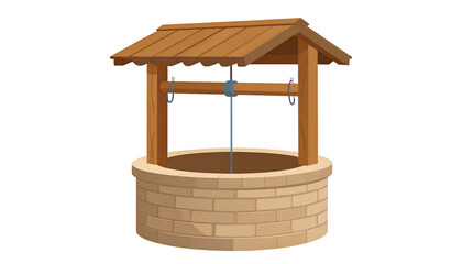 Rustic Wooden Wishing Well Illustration.