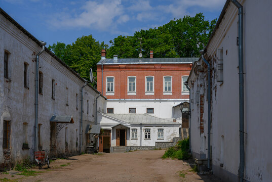 Courtyard near the outbuildings of the medieval Valaam Monastery on the island of Valaam in Karelia