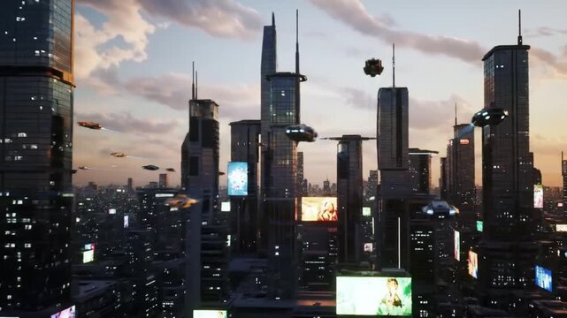 Cakrawala kota New York dengan gedung-gedung perkotaan dan gedung pencakar langit saat matahari terbenam