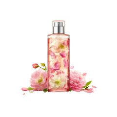 Elegant Pink Floral Perfume Bottle with Blossom Petals