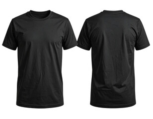 Flat Lay Black T-Shirt Template with Front and Back Design, isolated on transparent background PNG