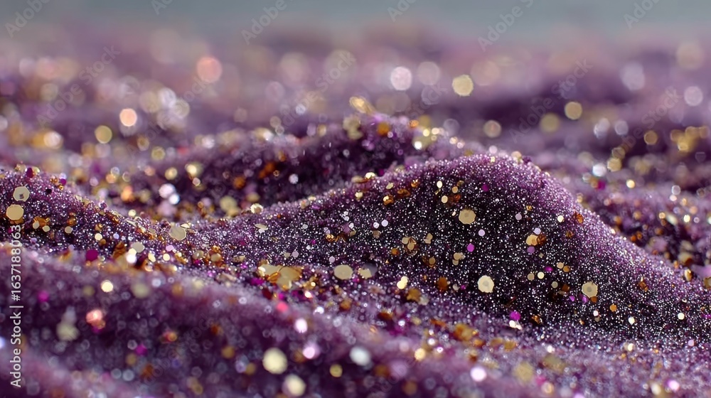 Poster shimmering purple glitter on textured surface with soft focus and bokeh effect for artistic backgrou