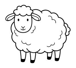 Cartoon Illustration of a Sheep with Black Outlines