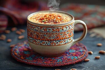 Aromatic spiced drink in ornate mug