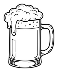 Black and White Line Art Illustration of a Beer Mug with Frothy Head