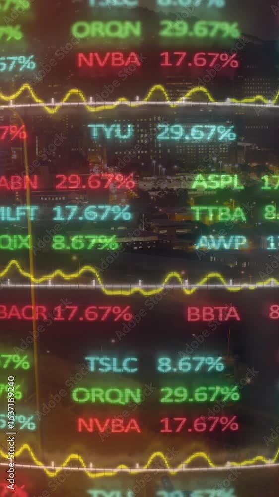 Aufkleber animation of financial data processing over dark background