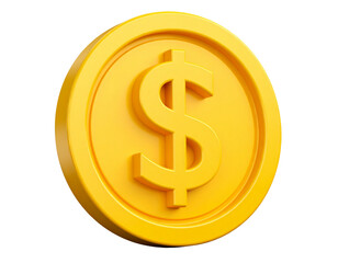  Tilted 3D Gold Coin with Dollar Symbol in Playful Plastic Style, isolated on transparent background PNG