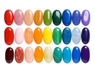  Flat Lay of Rainbow-Colored Smooth River Stones, isolated on transparent background PNG