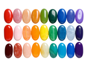  Flat Lay of Rainbow-Colored Smooth River Stones, isolated on transparent background PNG