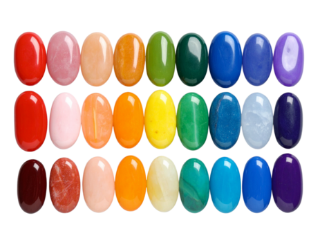 Flat Lay of Rainbow-Colored Smooth River Stones, isolated on transparent background PNG - Powered by Adobe