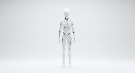  Sleek white alien humanoid with smooth futuristic body armor and subtle metallic accents, full-body 3D render isolated on pure white background for sci-fi concept design