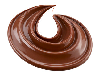 Curved Chocolate Liquid Swirl in Mid-Air, isolated on transparent background PNG