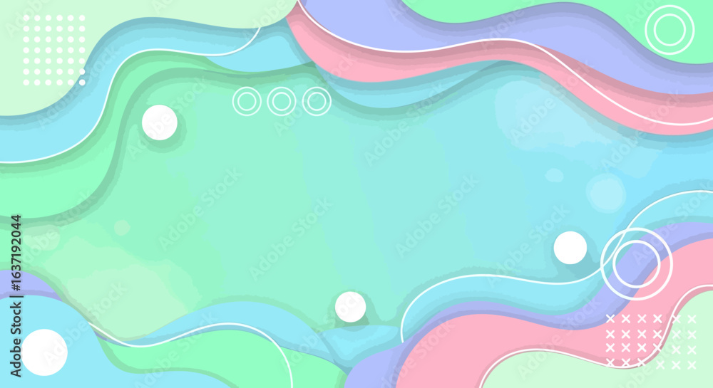 Poster pastel abstract composition with layered shapes and decorative elements.
