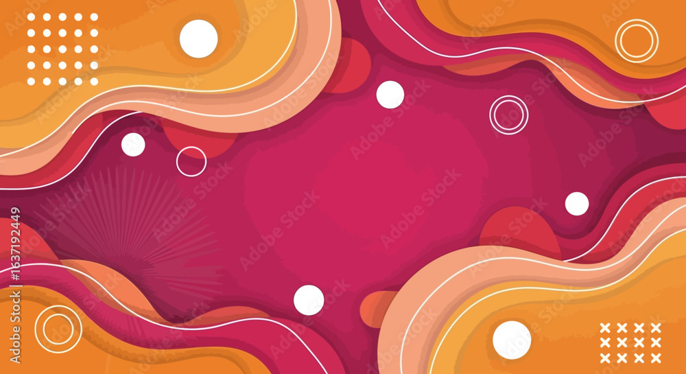 Poster abstract composition of layered shapes and geometric elements in warm tones.