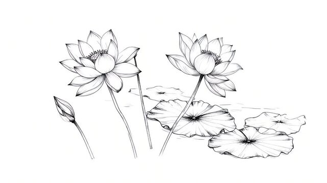 Black and white lotus illustration