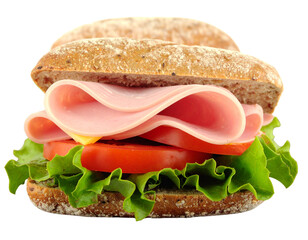 Fresh Ham and Vegetable Sandwich with Lettuce and Tomato, isolated on transparent background PNG