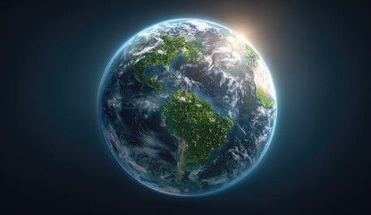 Fototapeta premium Sunrise Earth, global view, space background, environmental awareness