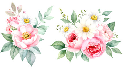 watercolor hand-drawn illustration, bouquet of spring flowers on a transparent background