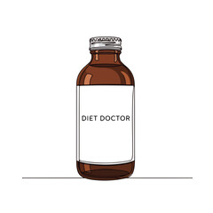 Diet doctor drink bottle mockup with blank label. Amber glass bottle design for healthy beverage branding.  Diet doctor drink bottle is perfect for health product marketing.