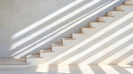 Naklejka premium Stairwell with high contrast shadows creating patterns textured wall, evoking serene atmosphere
