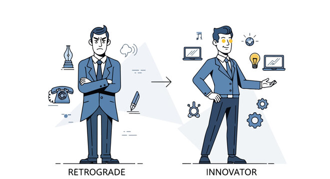 Concept of password protection depicted with retrogressive and innovative professionals, reflecting security paradigm shift. Password protection evolves from obsolete methods,