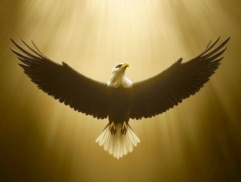 Majestic Eagle Soaring in the Golden Light, Wings Spread Wide