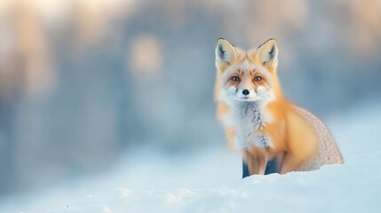 Fototapeta premium Red Fox - Vulpes vulpes, close-up portrait with bokeh of pine trees in the background. Making eye contact.