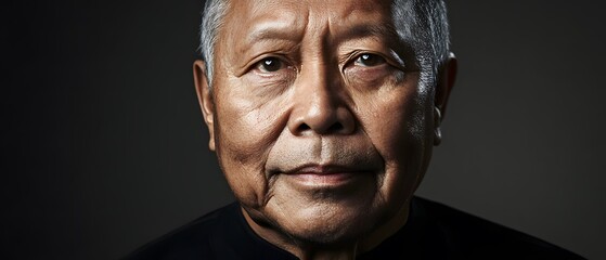 Close-up Portrait of a Serious Asian Senior Man