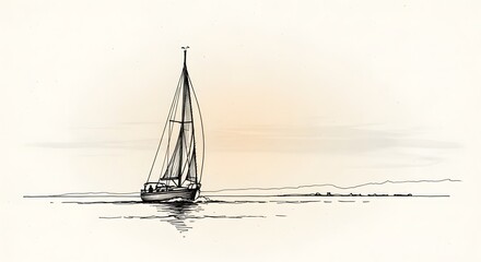 Sailboat on Calm Water in Minimalist Sketch Style
