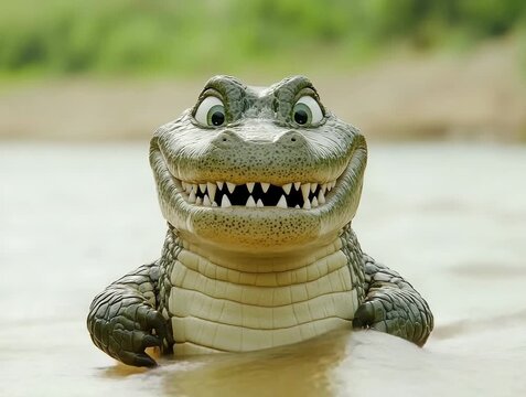 Animated Crocodile in Water with a Big Smile