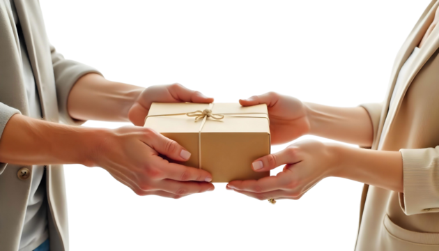 A man and woman hold a box, embodying the spirit of shopping and delivery during Black Friday and small business Saturday