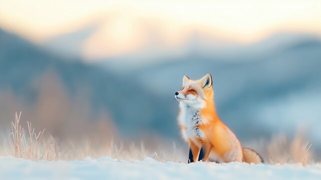 Red Fox hunting, Vulpes vulpes, wildlife scene from Europe. Orange fur coat animal in the nature habitat. Fox on the winter forest meadow, with white snow