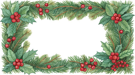 Pine Needle Red Berries Christmas Frame.