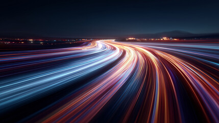 Long Exposure of Light Trails on a Highway at Night