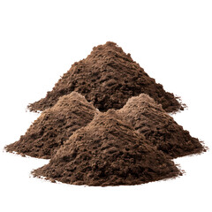 Stacked brown soil piles isolated against black background