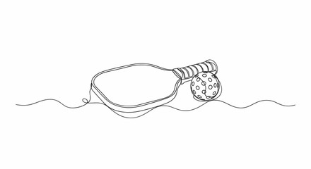 Obraz premium Hand drawn pickleball paddle and ball minimal line art with simple court ground line, elegant vector outline design for instruction manuals, icons, and minimalist branding 