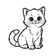 Obraz premium Adorable Cartoon Kitten Sitting Upright with Whiskers and Smiling Face