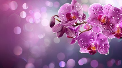 Naklejka na ściany i meble Close-up of pink orchids with water droplets